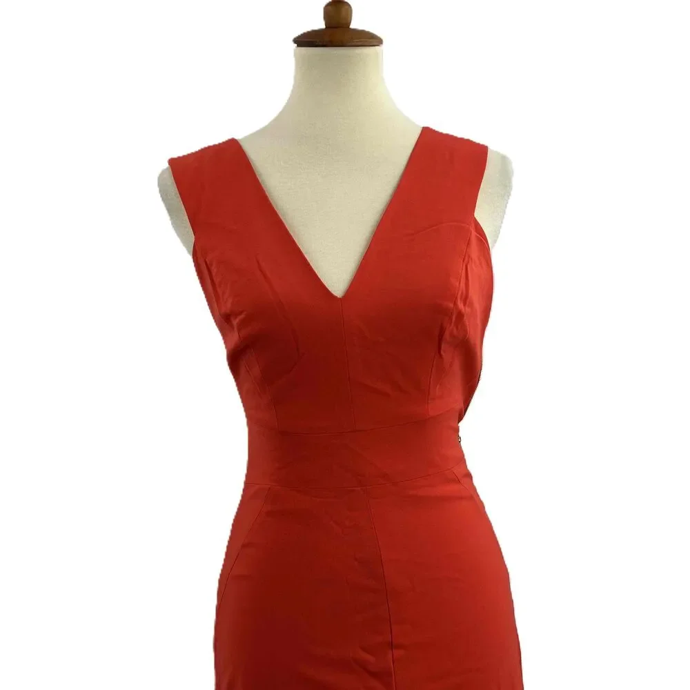 Rachel Roy Red Snap Out Of It Dress Sleeveless V‎ Neck Front Slit Sheath Size 2